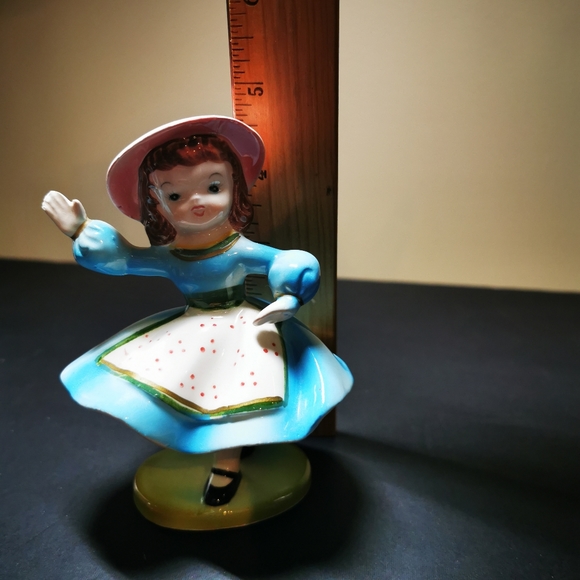 Vintage Japan Ceramic Waving Girl in Blue Dress Figurine - Picture 16 of 16